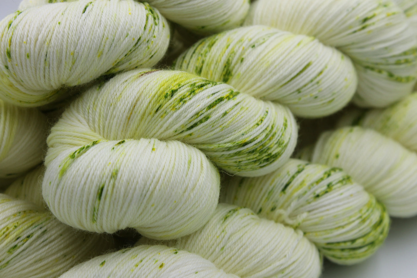 Chartreuse Light Speckle Sock Skein 75% SuperWash Merino and 25 Nylon Hand Dyed Yarn 100g