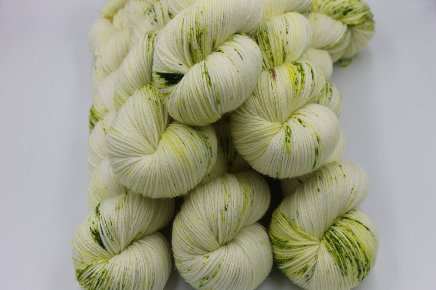 Chartreuse Light Speckle Sock Skein 75% SuperWash Merino and 25 Nylon Hand Dyed Yarn 100g
