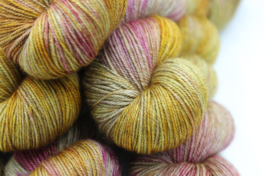 Brocade Sock Skein 60% SuperWash Merino 20 silk  and 20 Yak Hand Dyed Yarn