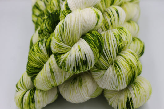 Chartreuse Deep Speckle Sock Skein 75% SuperWash Merino and 25 Nylon Hand Dyed Yarn 100g