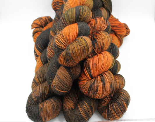 Dyeing Embers,  Sock Skein 70% Superwash Merino 20 Yak 10 Nylon 100g