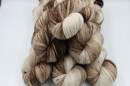 Cappuccino Deep Speckle  Sock Skein 75% SuperWash Merino and 25 Nylon Hand Dyed Yarn 100g