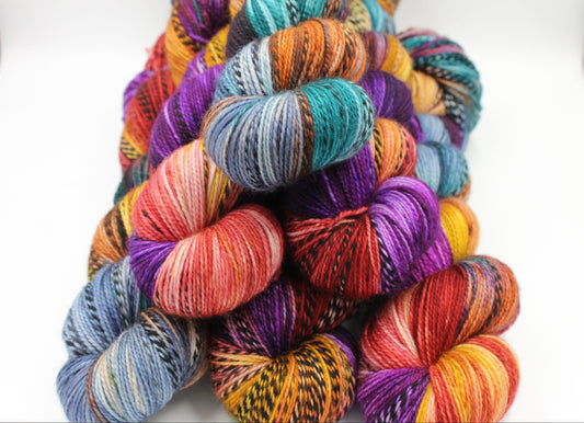 Autumn Zebra Sock Skein 80% SuperWash Merino and 20 Nylon Hand Dyed Zebra Yarn 100g