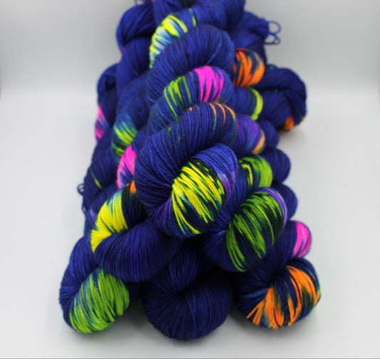 Neon City,  Sock Skein 75% SuperWash Merino and 25 Nylon Hand Dyed Yarn 100g