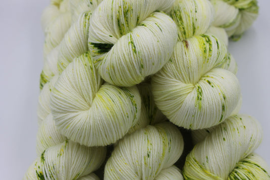 Chartreuse Light Speckle Sock Skein 75% SuperWash Merino and 25 Nylon Hand Dyed Yarn 100g