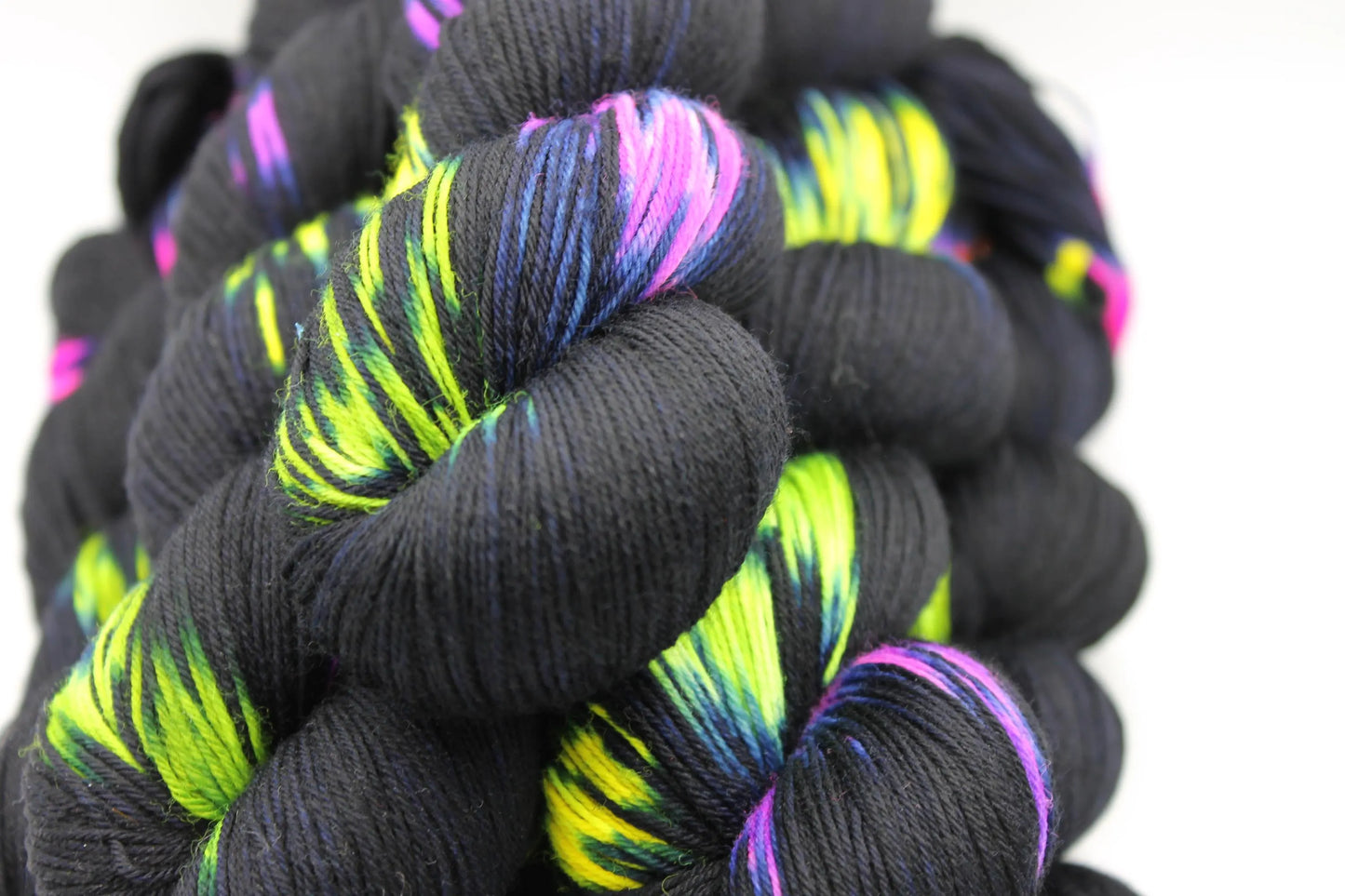 Neon Darkness,  Sock Skein 75% SuperWash Merino and 25% Nylon Hand Dyed Yarn 100g