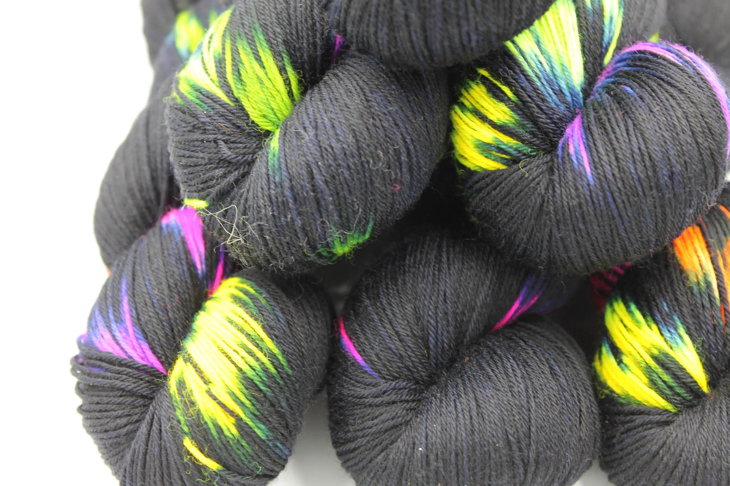 Neon Darkness,  Sock Skein 75% SuperWash Merino and 25% Nylon Hand Dyed Yarn 100g